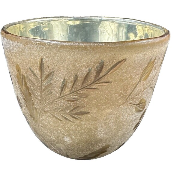 Anthropologie 4.5 Inch Round Glass Gold Leaf Pattern Candle Holder - Picture 5 of 7